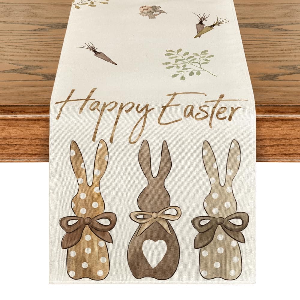 Artoid Mode Carrots Rabbit Bunny Happy Easter Table Runner Spring Summer Seasonal Holiday Kitchen Dining Table Decoration for Indoor Outdoor Home Party Decor 13 x 108 Inch