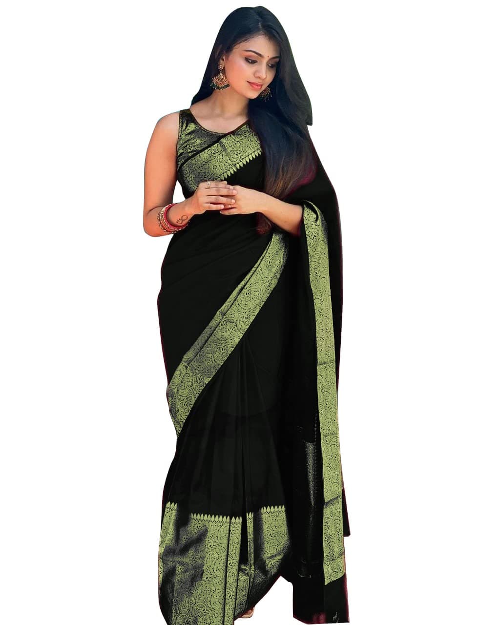 Avantika Fashion Women And Girls Banarasi Silk Saree With Blouse Piece (Kovai Pattu_Black)