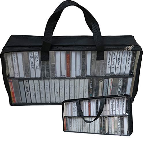 Evelots Cassette Tape Bag -See Thru Organizer Storage with Handles - Easy Carrying Case - No Dust or Moisture - Holds 100 Tapes with cases
