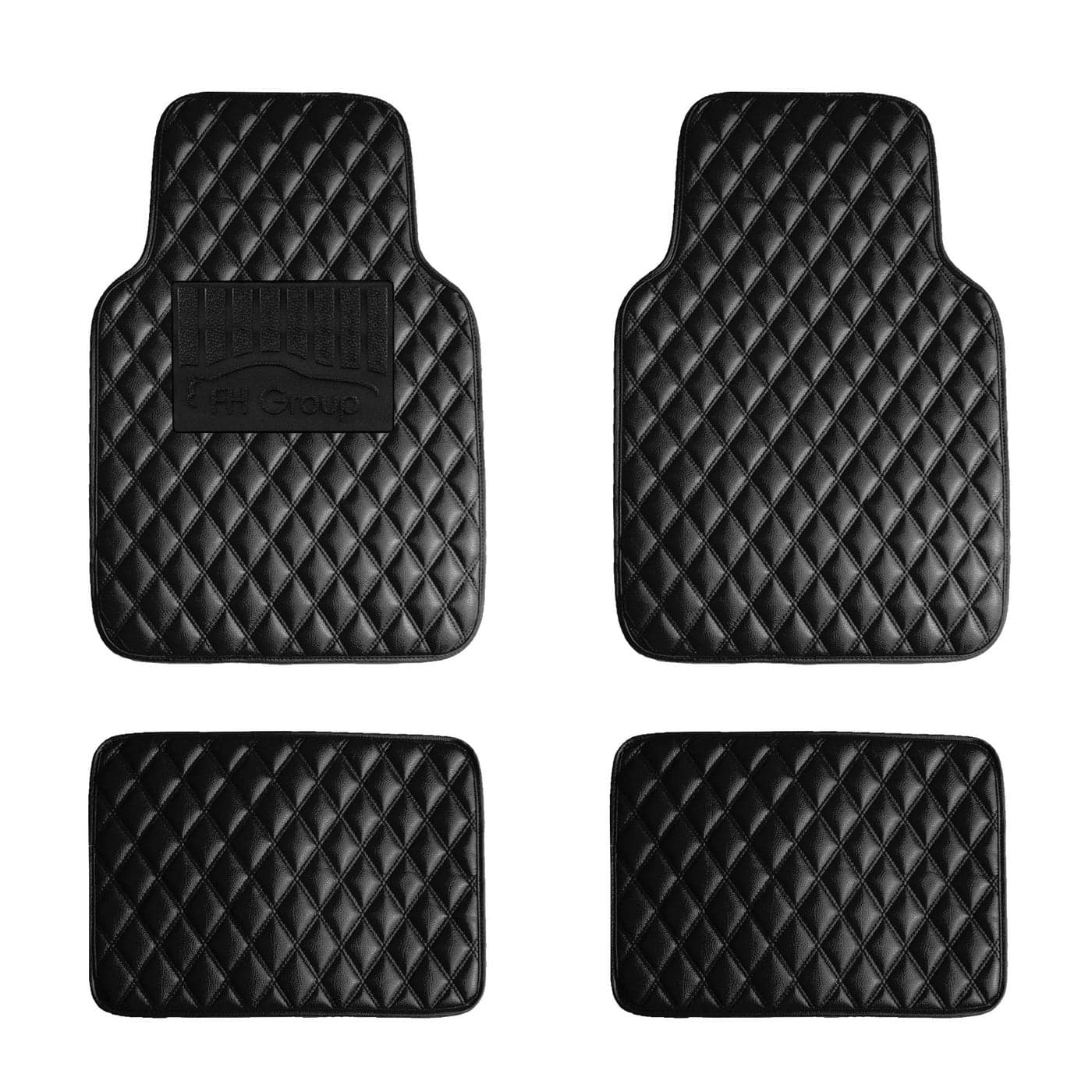 FH Group F12002BLACK Luxury Universal Fit All Season Protection Heavy Duty Faux Leather Black Automotive Floor Mats fits Most Cars SUVs and Trucks