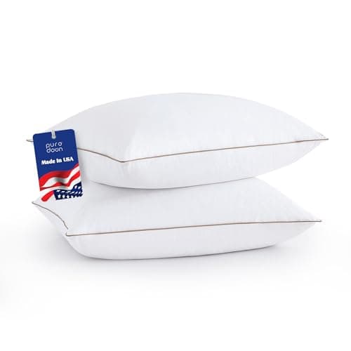 puredown® Made in USA Goose Feather Down Pillow, 100% Cotton Cover, Hotel Pillows King Size Set of 2, Luxury Feather Pillows for Back, Stomach or Side Sleepers