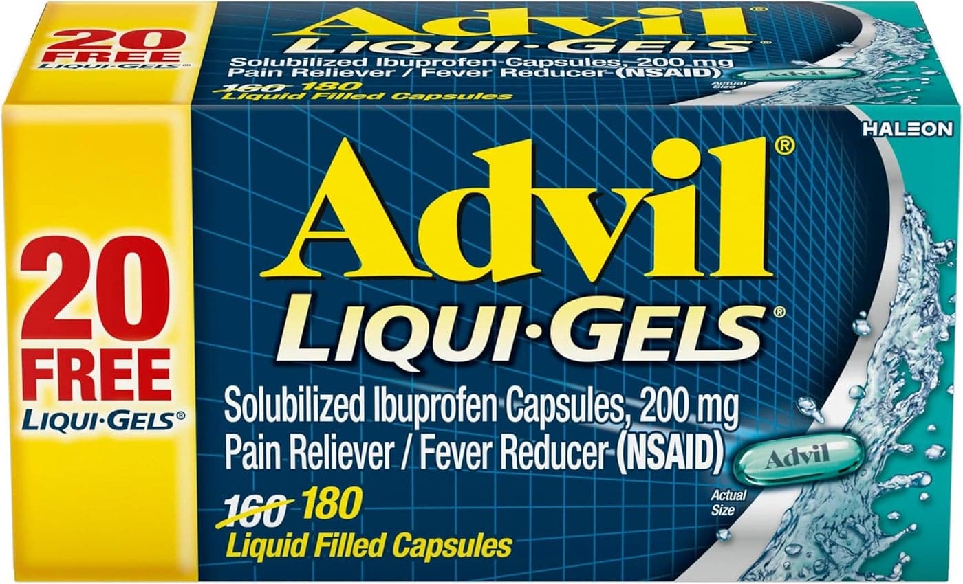 Advil LiquiGels Pain Reliever and Fever Reducer Pain Medicine for Adults with Ibuprofen 200mg for Headache Backache Menstrual Pain and Joint Pain Relief 180 Liquid Filled Capsules