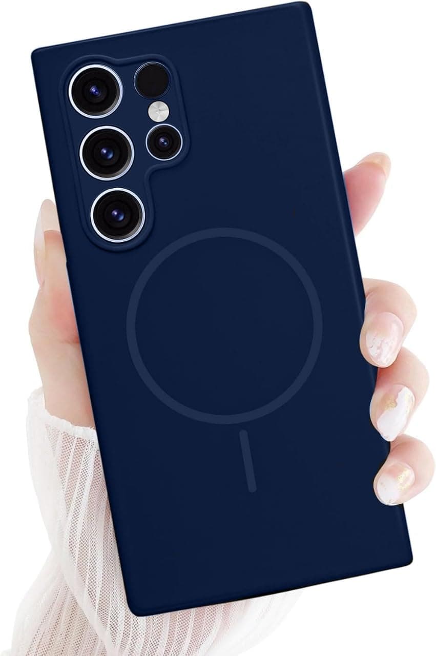 mobistyle Magnetic Silicone Back Cover for Samsung Galaxy S24 Ultra 6.8-Inch, Compatible with Mag-Safe, Silky Soft Touch, Shock Absorbing Phone Cover with Camera Lens Protection (Blue)