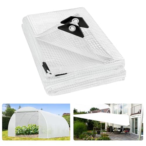 ANGAR 16 Mil Clear Greenhouse Tarp 6x8FT Heavy Duty Waterproof Clear Tarps with Grommets UV Resistant Greenhouse Replacement Poly Cover for Gardening Farming Chicken Coops CanopyOutdoor