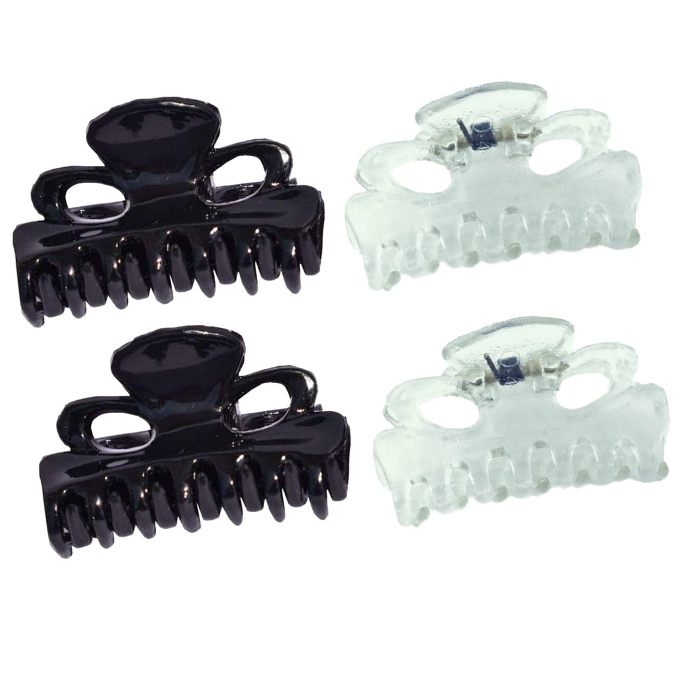 Parcelona French Petite Very Small 1 Celluloid Set of 4 No Slip Grip Jaw Hair Claw for Women Made in France ClearBlack