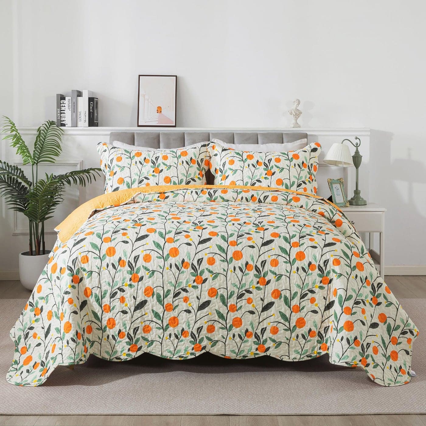 HoneiLife Floral Quilt Sets Botanical Bedspreads 3Piece Wildflower Coverlet for Queen Beds Lightweight Bed Cover All Season Use