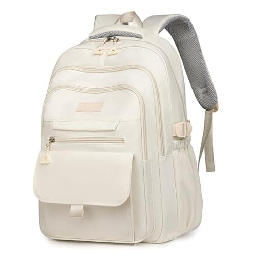 Cute Aesthetic Girls Backpack for School Large Capacity Bookbags College Backpack for Students Kids Teen Girls Laptop Bookbag Casual Travel Daypacks(White)