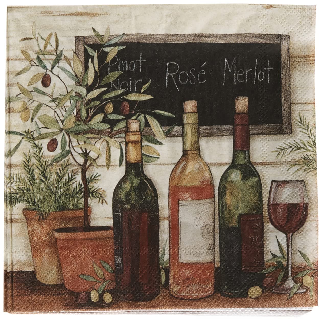 Boston International C811200 IHR Cocktail Beverage Paper Napkins 5 x 5Inches Wine and Olives