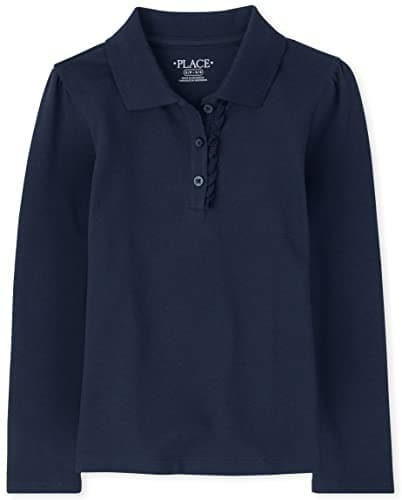 The Children's Place girls Long Sleeve Ruffle Pique School Uniform Polo Shirt, Tidal Single, X-Small US