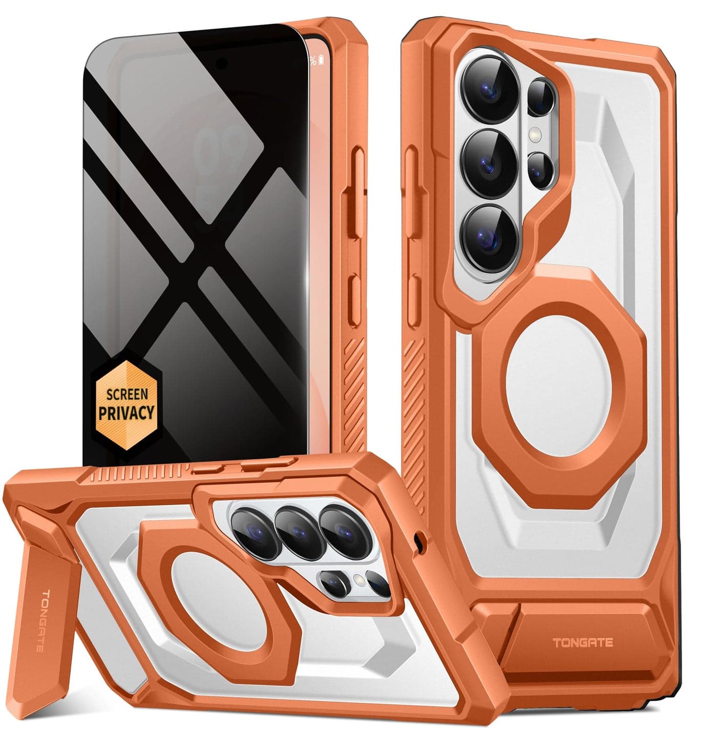 TONGATE Magnetic for Samsung Galaxy S26 Ultra Case with Stand and Privacy Screen Protector, Compatible with MagSafe, TPU Non-Slip Military Grade Protection Shockproof Phone Case for S26 Ultra, Orange