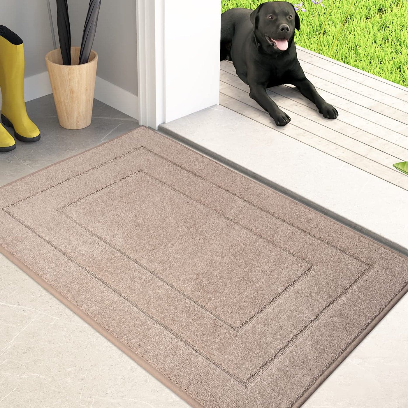 PURRUGS Dirt Trapping Door Mat 24 x 355 NonSlipSkid Machine Washable Entryway Rug Dog Doormat Super Absorbent Welcome Mat for Muddy Wet Shoes and Paws Beige