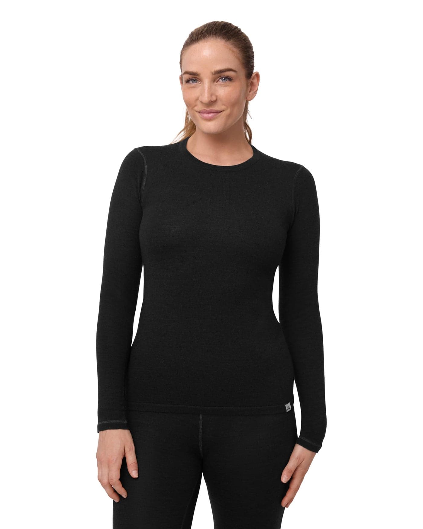 DANISH ENDURANCE Merino Wool Base Layer Shirt for Women, Thermal Long Sleeve, Black, Small