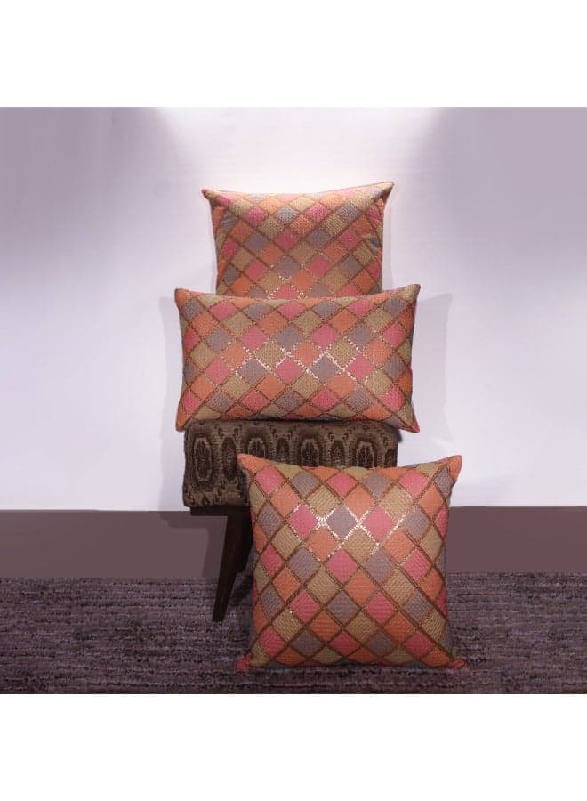 BYFT Orchard Cushion Cover 16 x 16 inch (Diagonal Checks Design - Peach) 40 x 40 cm Luxury Decorative Cushion Cover for Sofa, Bed & Living Room- Set of 2 with inserts