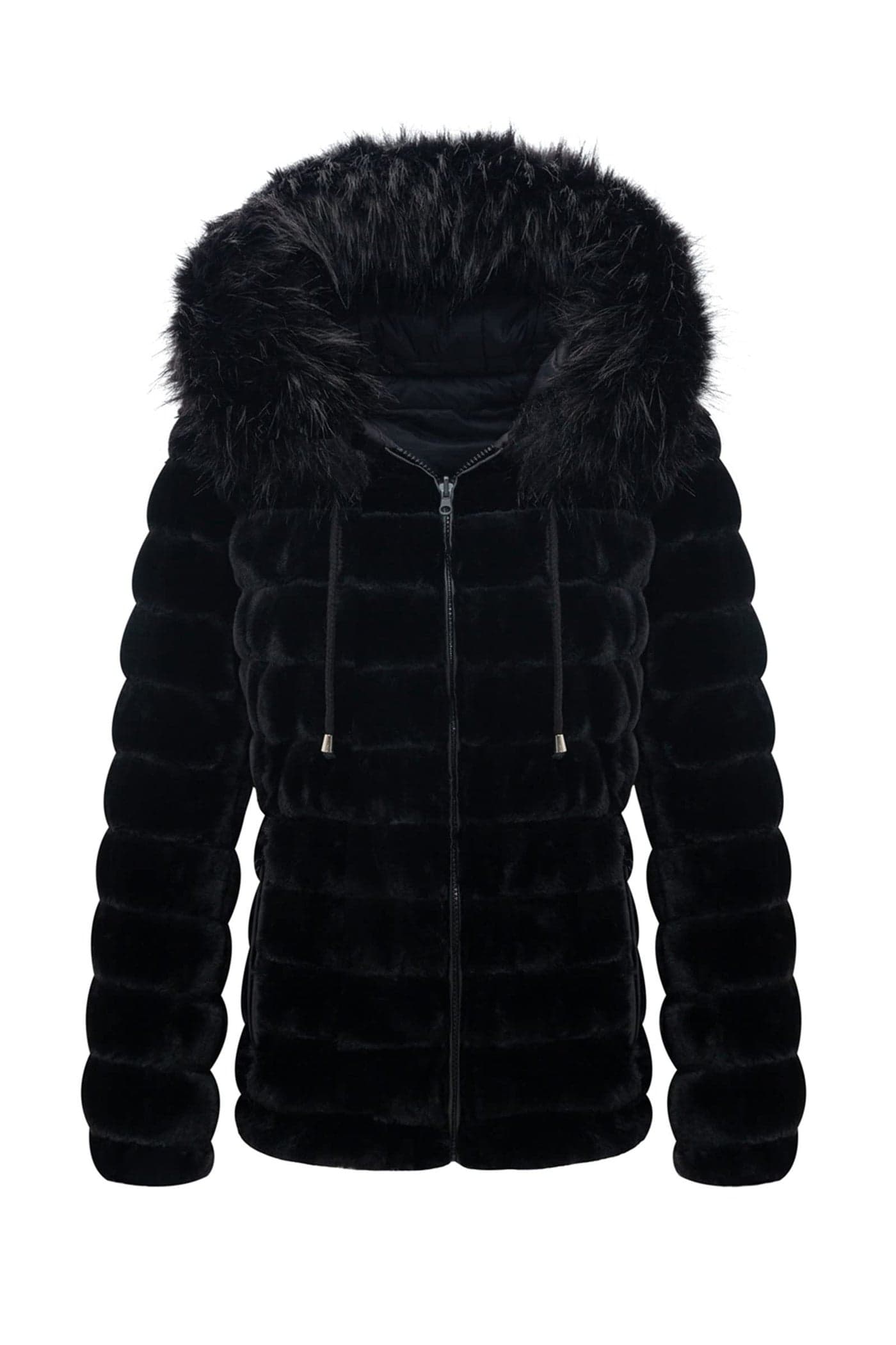 Bellivera Women Double Sided Faux Fur Jacket with Fur Collar The Puffer Coat Worn on Both Sides 19225 Black S
