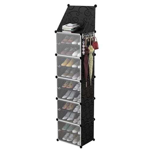 TNT The Next Trend Detachable Flexi Shoe Rack for Home| Easy to Assemble, Space Saving, Stackable Cubes Design Shoe Cabinet (5 Door 10 Shelf, C - Flexi - Black), Alloy Steel, Cm