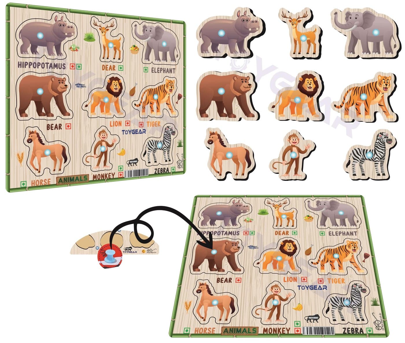 Toygear Wooden Wild Animals Eco Friendly Learning Toys Puzzle for Brain Training/jorky Cutting Puzzle for Home/School/Non-Toxic/Education Memory Games for Baby Boy and Girl