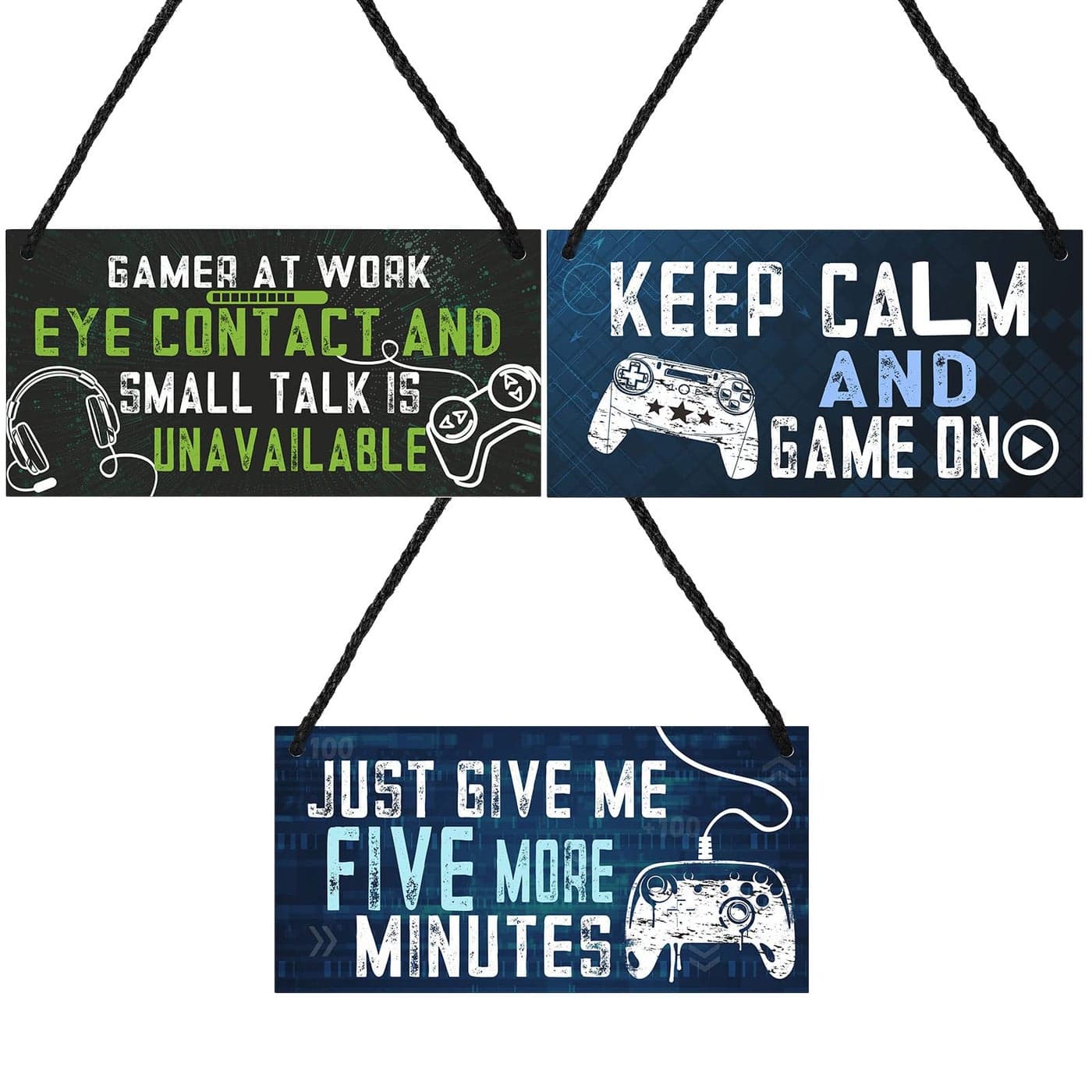 3 Pieces Gaming Door Signs Hanging Gaming Signs Funny Game Accessories Set with Rope Birthday Gifts for Boys Men Son For Room Living Room Bedroom Decor Classic Style