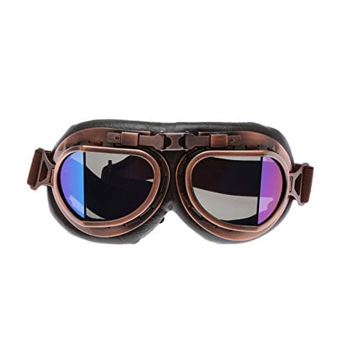 MUXSAM Vintage Motorcycle Goggles, ATV Motocross Goggles, Dirt Bike Racing Riding Off Road Scooter Glasses, Windproof Dustproof Eyewear for Adults Men Women, Copper Frame Colorful Lens