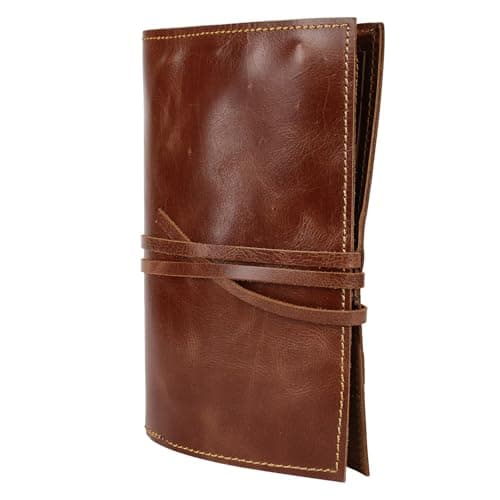 RUSTIC TOWN Leather Pencil Case Roll Up Color Pencil Organizer For Boys Girls - Pen Pouch For Artist Paint Brush Holder, School, Work & Office,Brown
