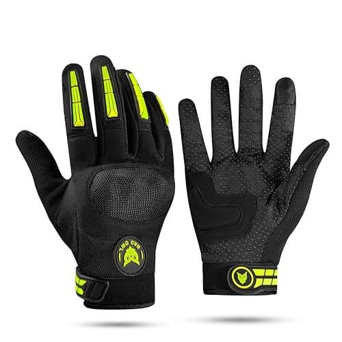 BADOWL Polyester Wind Rider Full Finger Motorcycle Riding Gloves with Touchscreen Fingertips and Knuckle Protection Anti-Slip Grip (Neon Green, M), Motorcycle Racing