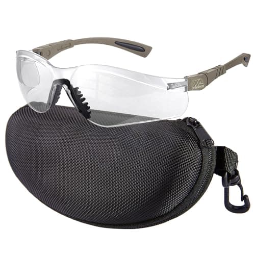 xaegistac Shooting Glasses Anti-fog Shooting Range Eye Protection, Adjustable Safety Glasses with Zipper Hard Case (khaki frame clear lens)
