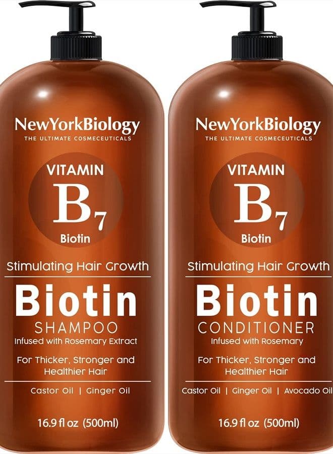 New York Biology Biotin Shampoo and Conditioner Set for Hair Growth and Thinning Hair – Thickening Formula for Hair Loss Treatment – For Men & Women – Anti Dandruff - 16.9 fl Oz