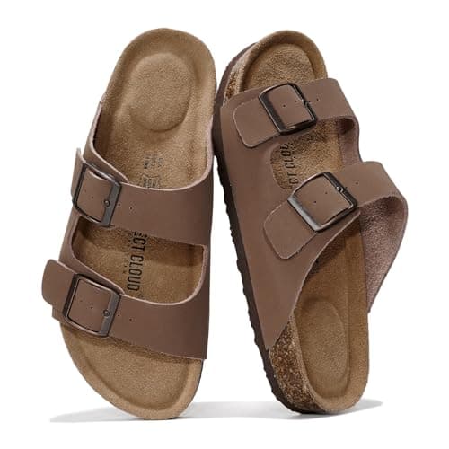 Project Cloud Genuine Leather Flat Sandals Women 2025 Beach Essentials Womens Sandals Memory Foam Vacation Essentials Slides for Women Footwear (Venita, Tan, 8)