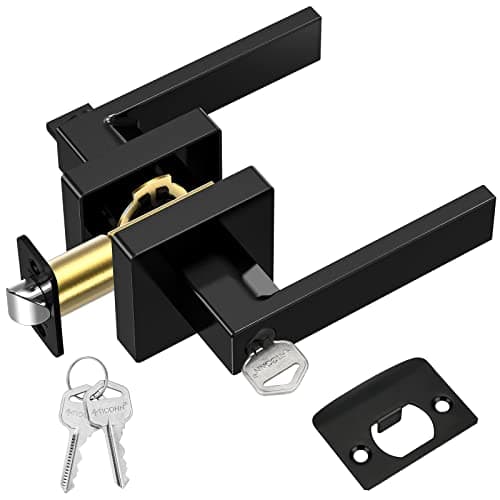 TICONN Matte Black Door Handle Heavy Duty, Reversible Square Door Lever for Bedroom, Bathroom, Rooms (Keyed Entry - Keyed Alike, 1 Pack)