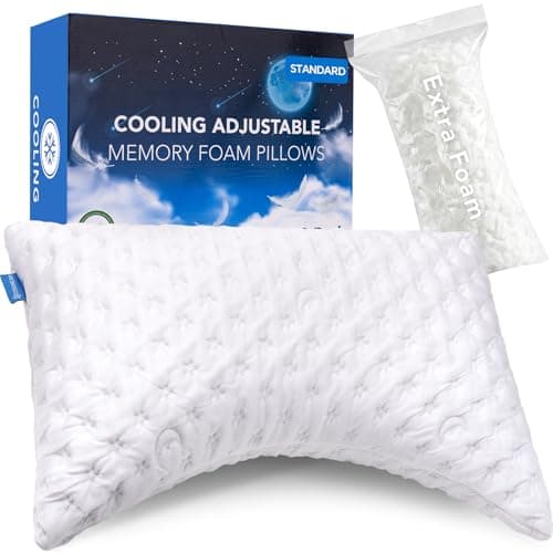 KUCEY Cooling Side Sleeper Pillow for Neck and Shoulder Pain Luxury Shredded Memory Foam Curved Bed Pillows for Sleeping Set of 1 Adjustable Standard Size Washable Cover Crescent White