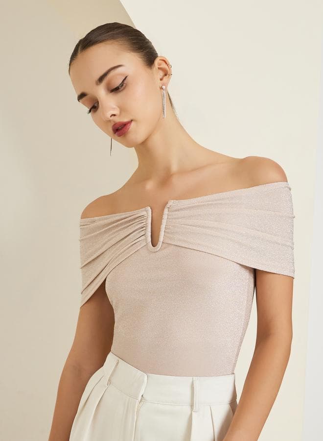 Beige Knit Off-Shoulder Top — XL