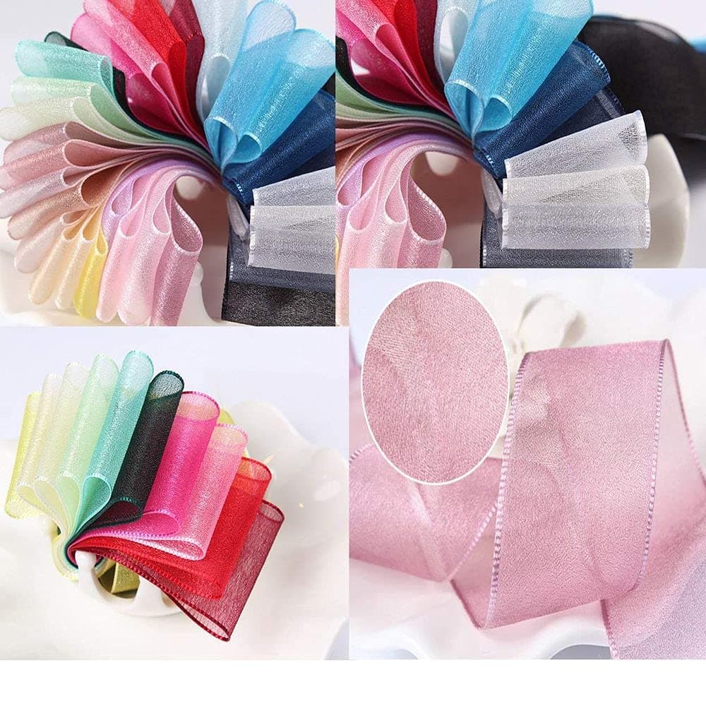 Diy Crafts 16024 Artificial Silk Roses Crafts Supplies Grosgrain Ribbon Scrapbooking Material Organza Ribbon, Pack of 200 Mtr 25x8 (Multicolor)