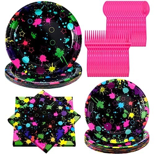 100 Pcs Neon Party Supplies for 20 Guests Glow in The Dark Plates and Napkins Set Neon Parties Decorations 80s 90s Party Supplies for Birthday Baby Shower