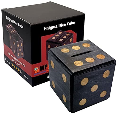 Winshare Puzzles and Games Puzzle Box Enigma Dice Cube Money and Gift Holder in a Wooden Magic Trick Lock with Hidden Compartment Piggy Bank Brain Teaser Game Black