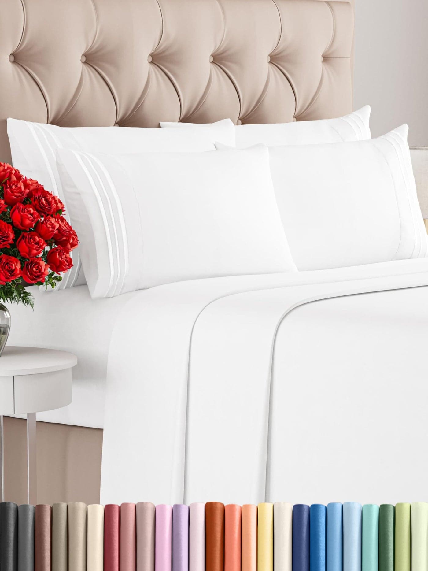 Queen 6 Piece Sheet Set Comfy Breathable Cooling Ultra Soft Hotel Luxury Bedding Set w 816 Inch Deep Pockets 1 Flat 1 Fitted Sheet 4 Pillowcases Cozy Wrinkle Free Easy Care White
