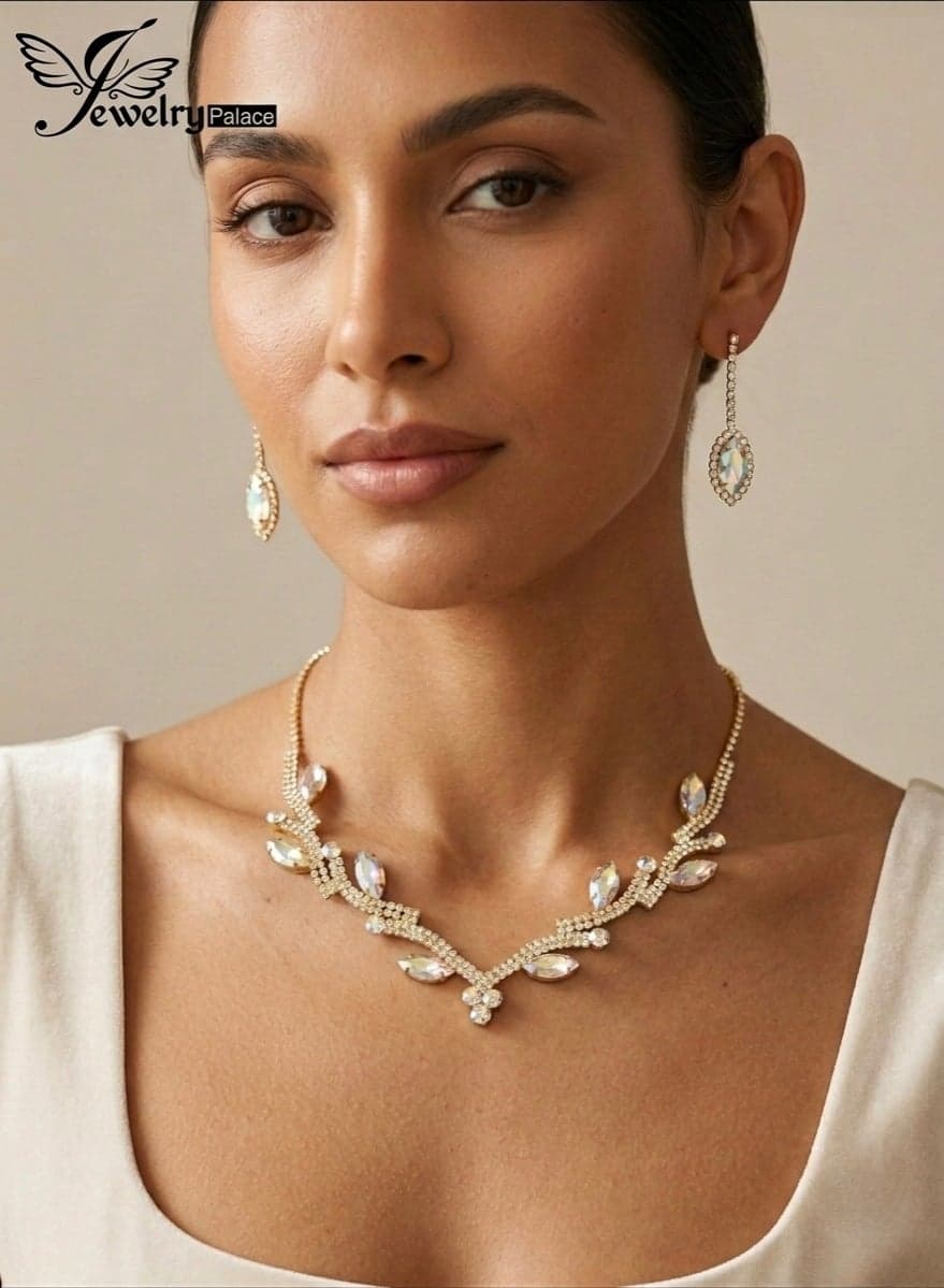 Amazing Trendy Women's Zirconia Necklace And Earrings Jewellery Set
