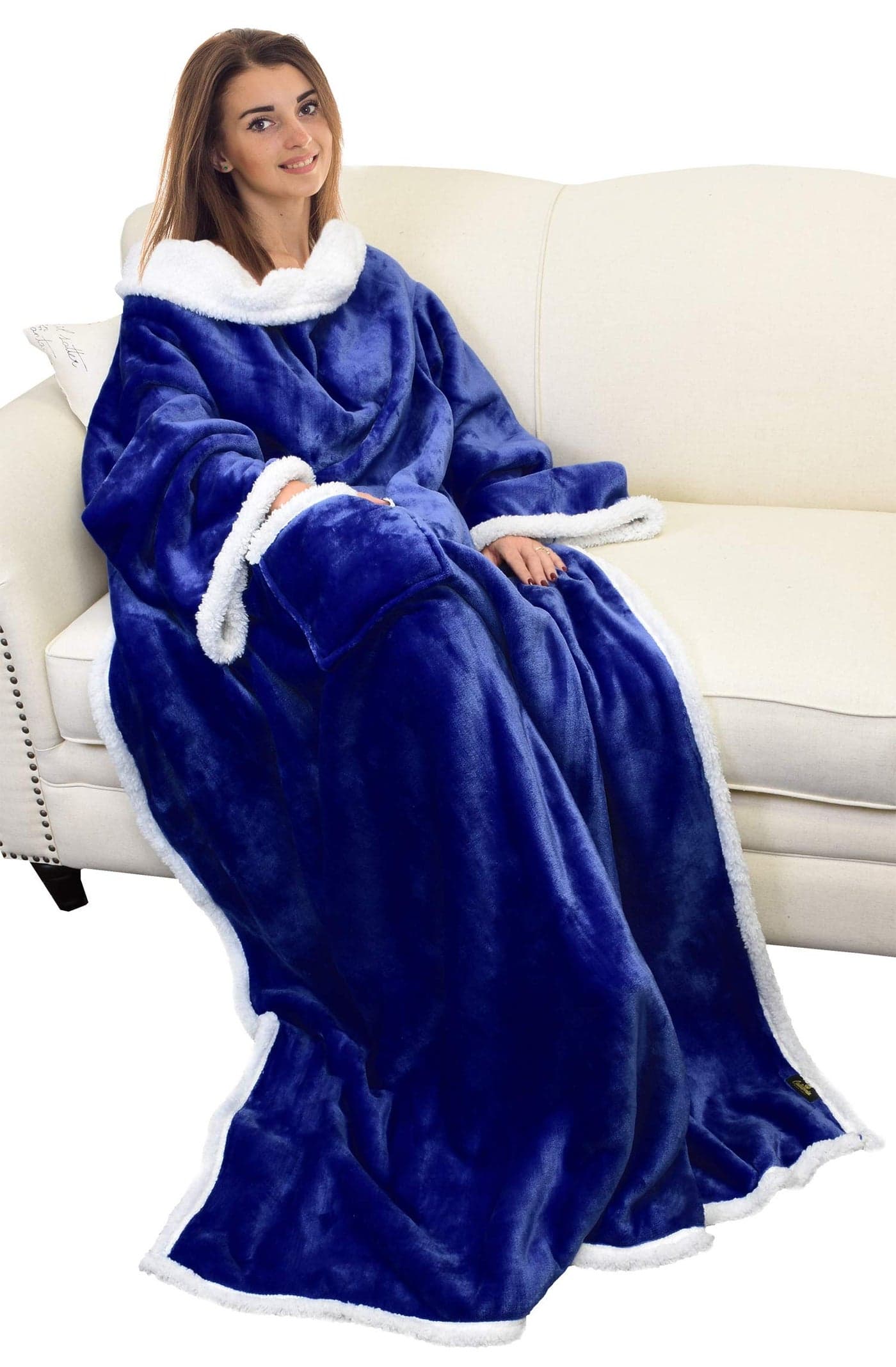 Catalonia Sherpa Wearable Blanket with Sleeves Arms, Comfy Sleeved TV Wrap Blanket, Large Snuggly Throw for Women and Men, Gift for Her