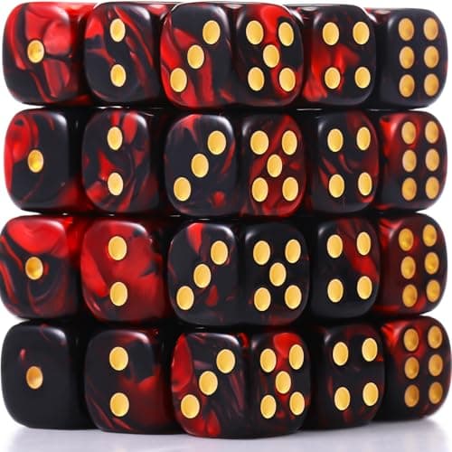 TecUnite 25 Pieces 6 Side Polyhedral Dice Set with Black Pouch Compatible with Board Activities Parties Math Learning and Others with Random Multi Colored Mix ColorDark Red Black6 Sides
