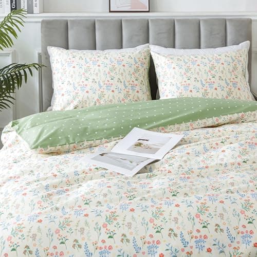 HoneiLife King Duvet Cover Set - 100% Cotton Comforter Cover Floral Duvet Cover Sets,Soft & Breathable Duvet Cover with Zipper Closure and Corner Ties,3pcs Wildflower Comforter Cover Sets-Sweet Grass
