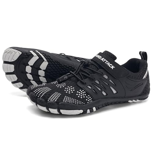 Grand Attack Barefoot Shoes WomenWide Toe Box Minimalist Zero Drop Walking Shoes Lightweight Cross Training Trail Running Wrestling Weightlifting Fitness Rock Climbing Gym Sneakers Black Size 8