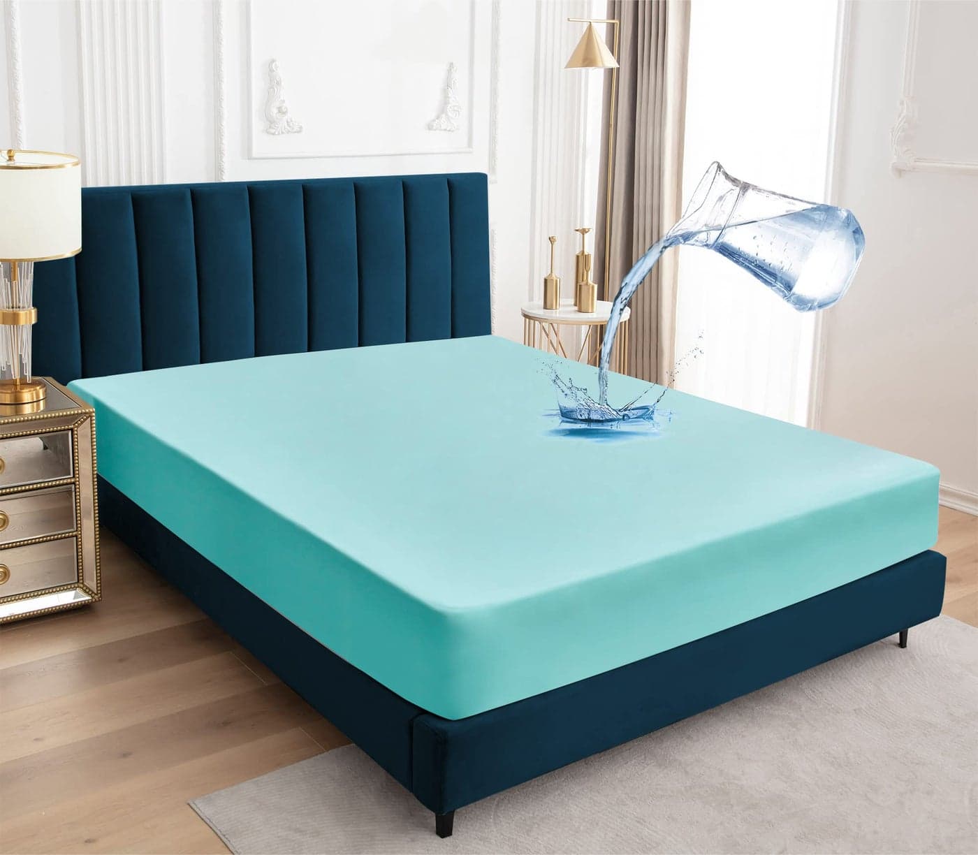 Sufdari Twin Mattress Protector Waterproof Twin Size Mattress Cover 18 Deep Pocket Fitted Sheet Style Mattress Protector with Elastic Rubber BandAqua