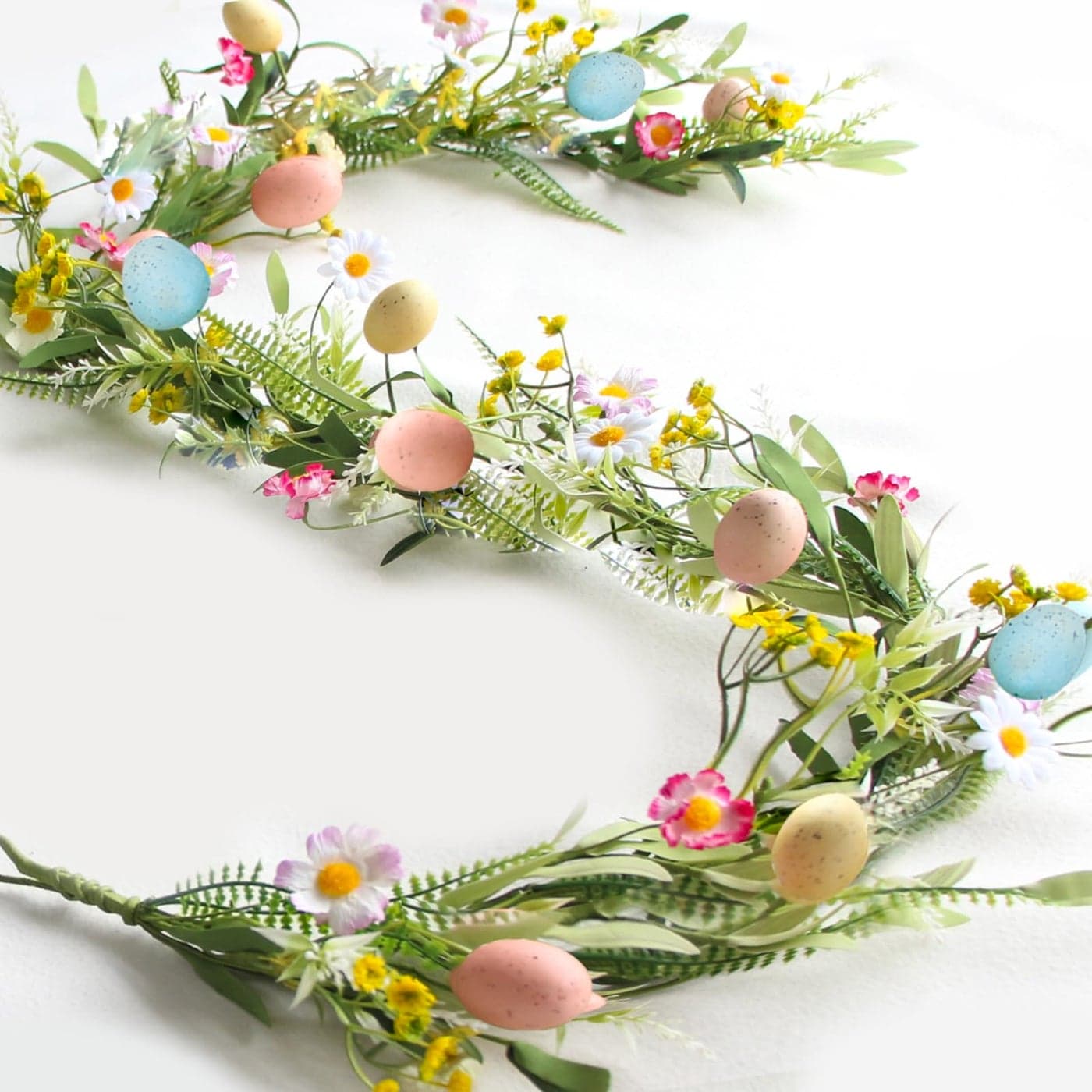 ZIFTY 5FT Easter Garland Faux Spring Vine with Easter Eggs Berries for Rustic Mantle Arch Home Table Tree Decoration GreenBluePink