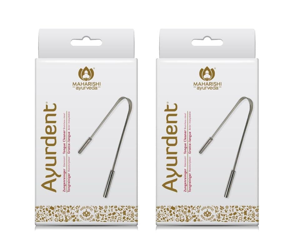 Maharishi Ayurveda Ayurdent Tongue Cleaner for Kids Ages 10+ and Adults - Premium Ayurvedic Stainless Steel Oral Hygiene Tongue Scraper Tool for Effective Bacteria & Plaque Removal (Pack of 2)