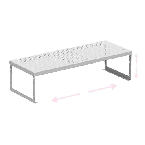 Asiingkel Stackable Expandable Metal Shelf Organizer - Adjustable Wire Storage Rack with Holes for Kitchen, Bathroom, Cabinet, Office - Space Saving, Durable & Sturdy Design(1PACK/Large/White