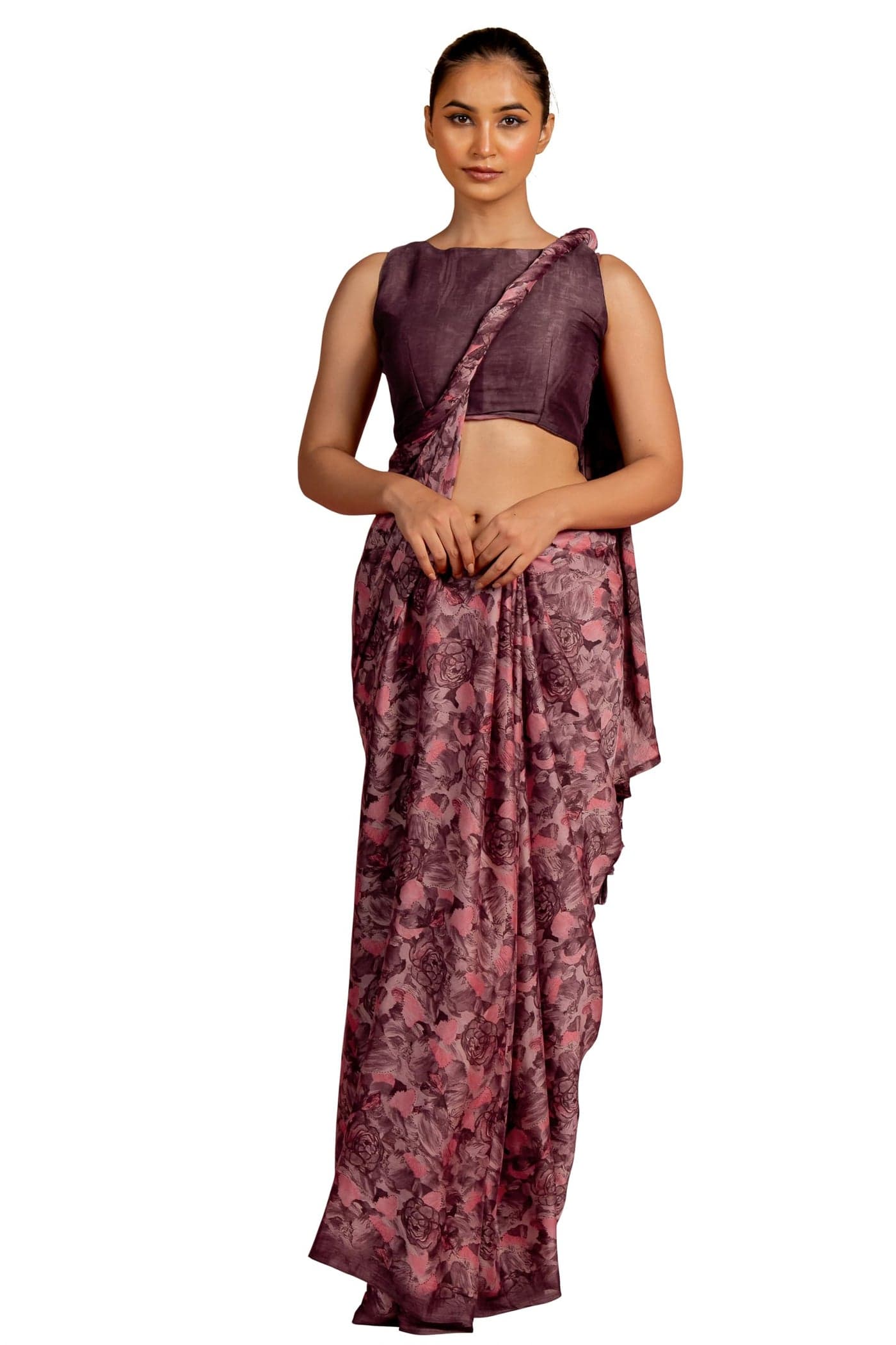 MIRCHI FASHION Chiffon Georgette Floral Printed Sarees for Women with Blouse Piece (43355 - Dusty Mauve, Pink)