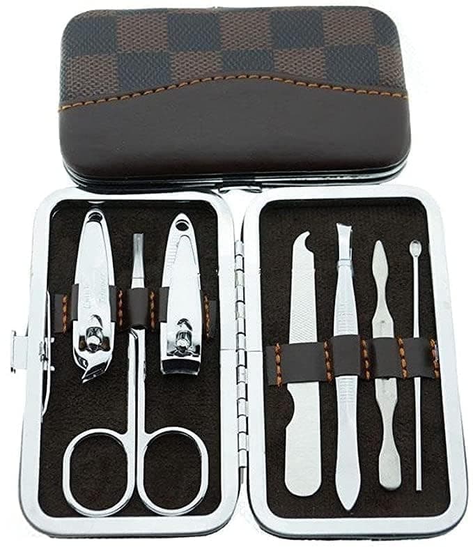 PARSE PERSONAL CARE 7 in 1 Stainless Steel Manicure Kit Nail Cutter for Men Women Manicure Pedicure Kit with Grooming Kit Acne NeedleNail Filer Kit Nail Cutter Set with Leather Case