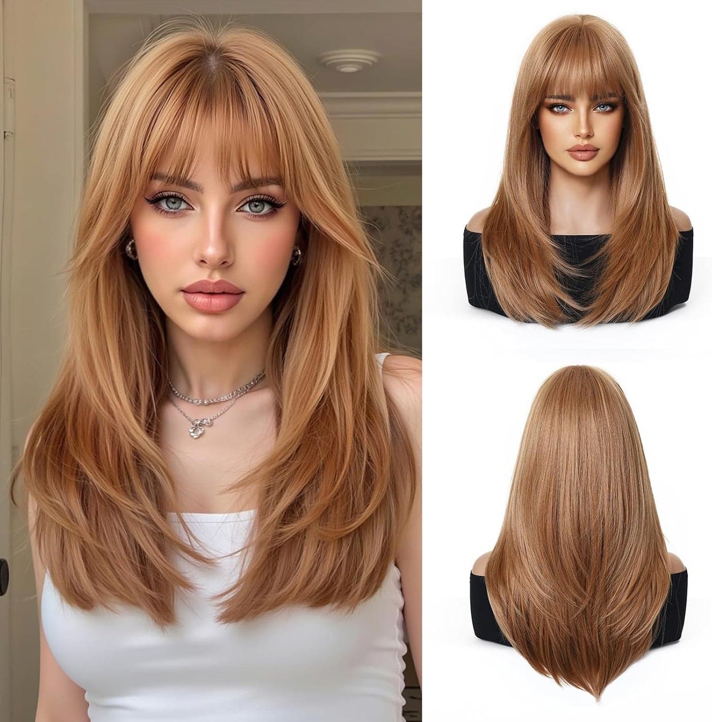 Esmee Long Straight Strawberry Blonde Wigs for Women with Fringe Natural Synthetic Hair Wig for Daily Party Use