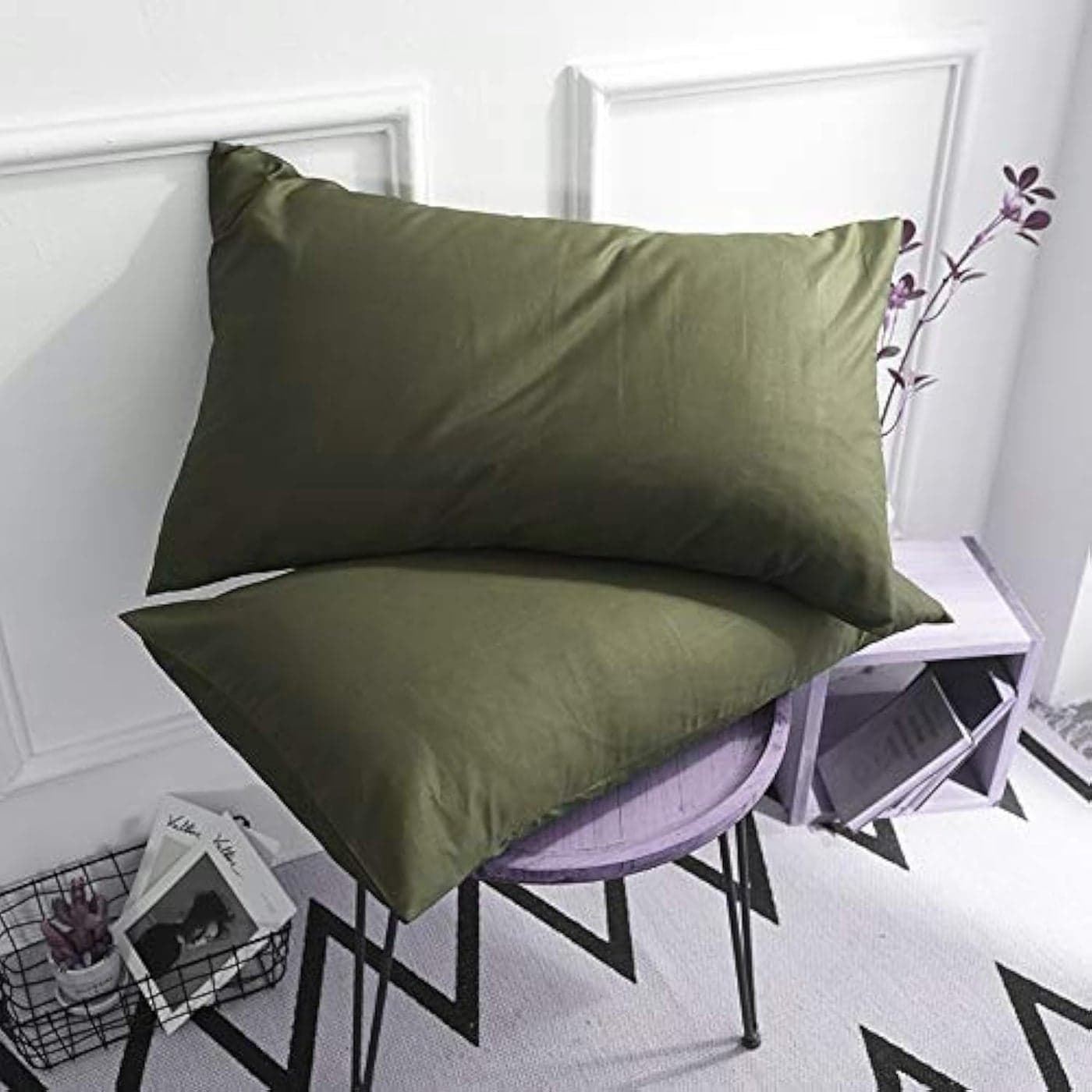 TAOSON 100 Cotton 300 Thread Count Envelope Style 2pc Pair Pillow Cover Pillowcase Pillow Protector Cushion Cover Non Zippered Only Cover No Insert KingSageOlive Green 20x36 fits 20x28 20x36