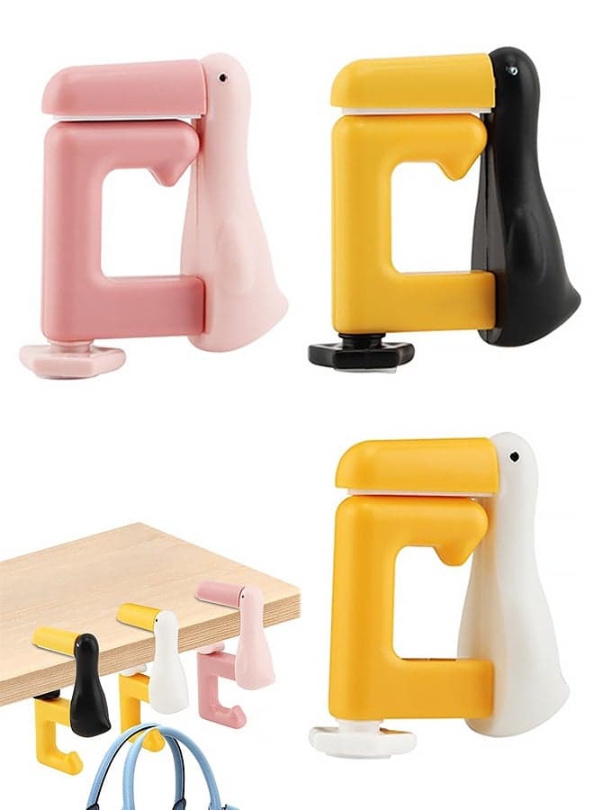 3PCS Portable Duck Shaped Detachable Non,Slip Folding Table Hook – No-Drill Purse Hanger & Bag Clamp for School Office Desk Storage & Organization