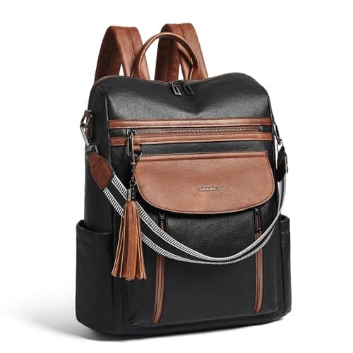 Shrrie Laptop Backpack for Women 156 inchTravel Leather Backpack Purse Nurse Teacher Carry on Backpack Computer BagProfessional WaterResistant College Business Work Casual DaypackBlack with Brown