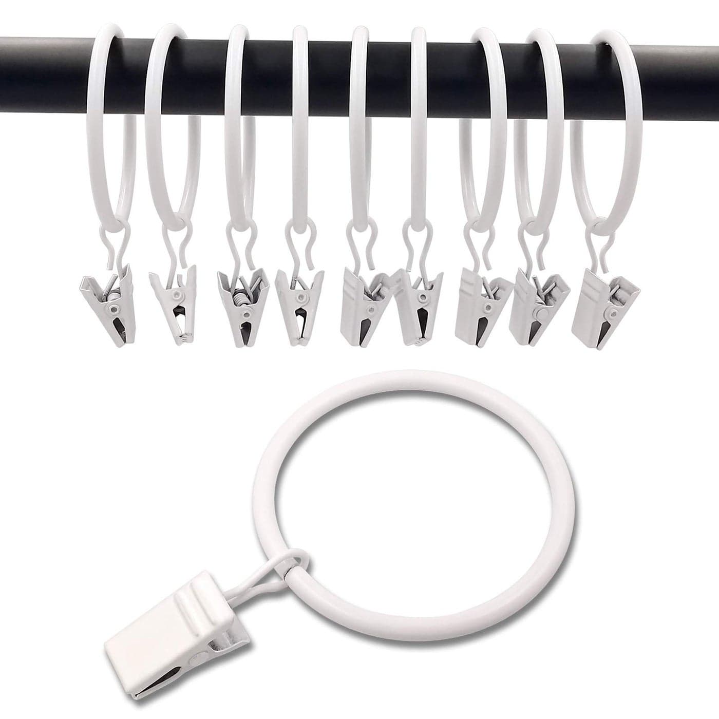 WeeksEight 40 Pack White Curtain Rings with Clips Curtain Hooks Hangers Clip Rings for Hanging Drapes Bows Hat Drapery Rings 177 in I D Fits up to 15 in Diameter Curtain Rod